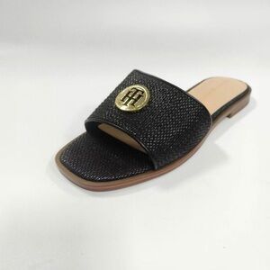 Tommy Hilfiger Black and Gold Slide Sandals